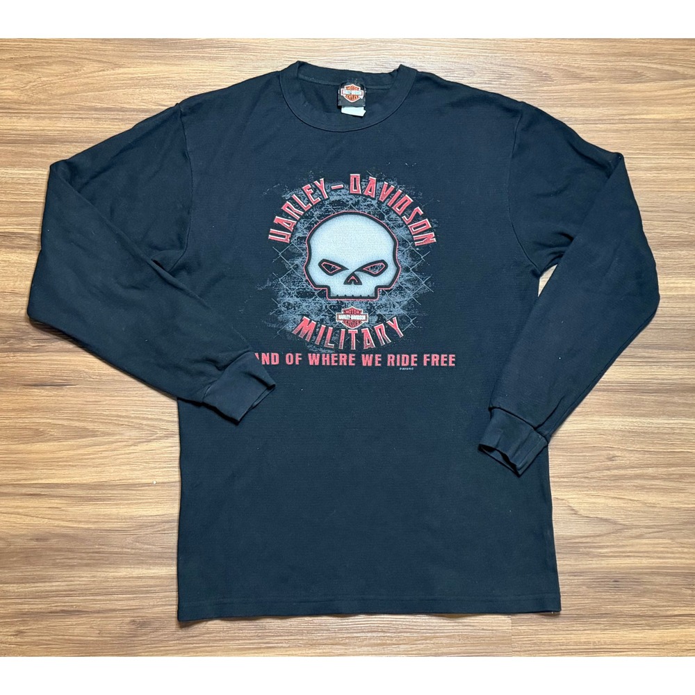 Harley-Davidson Military Overseas Tour 2019 LS Thermal Shirt Black Skull Sz L